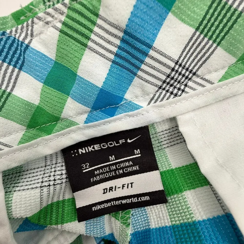 Nike Golf Shorts Men's Size 32 Medium Core Dri-Fit Plaid Performance Flat Front